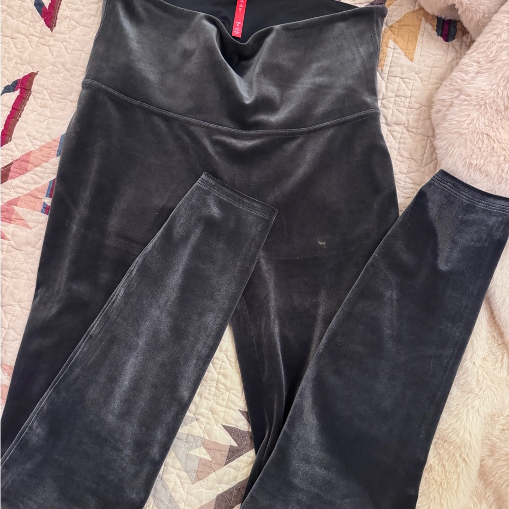 SPANX Deep Grey Velvet-Look Leggings